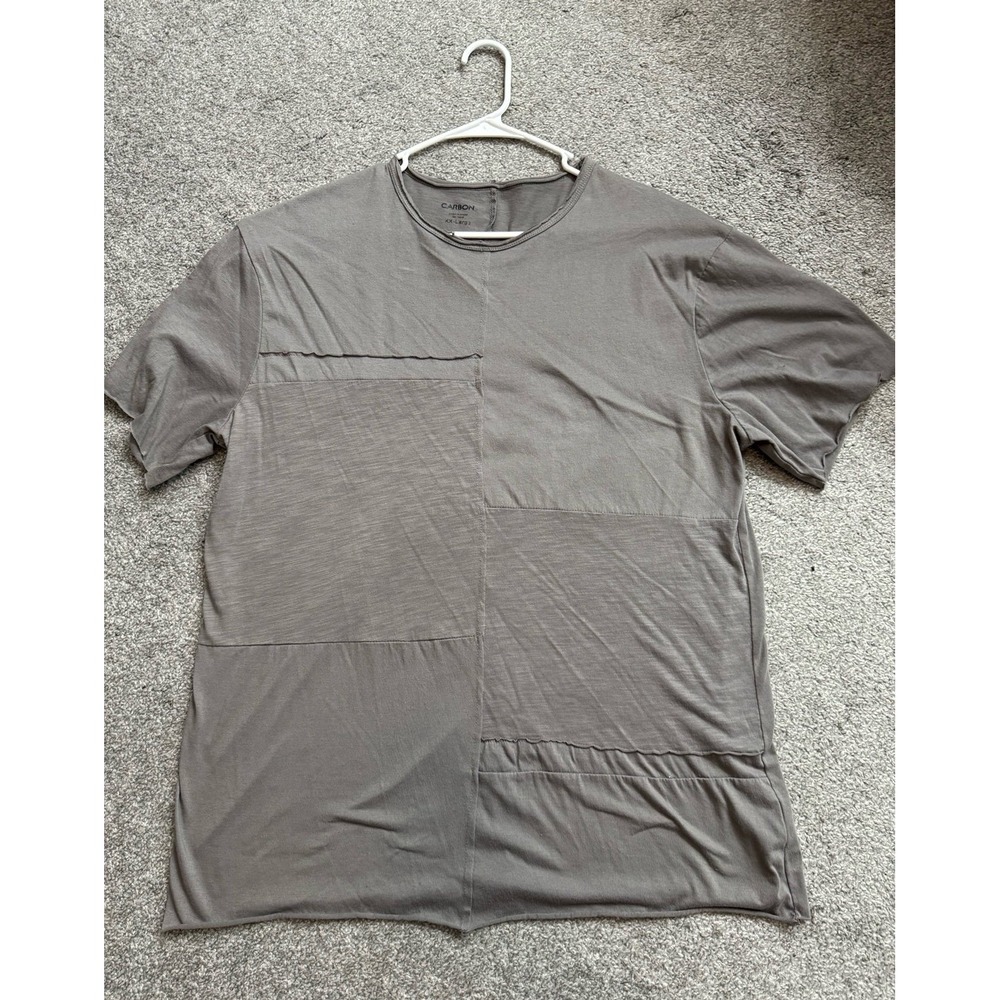 Carbon Mens Patchwork Raw Edge Short Sleeve T-Shirt Grey XXL